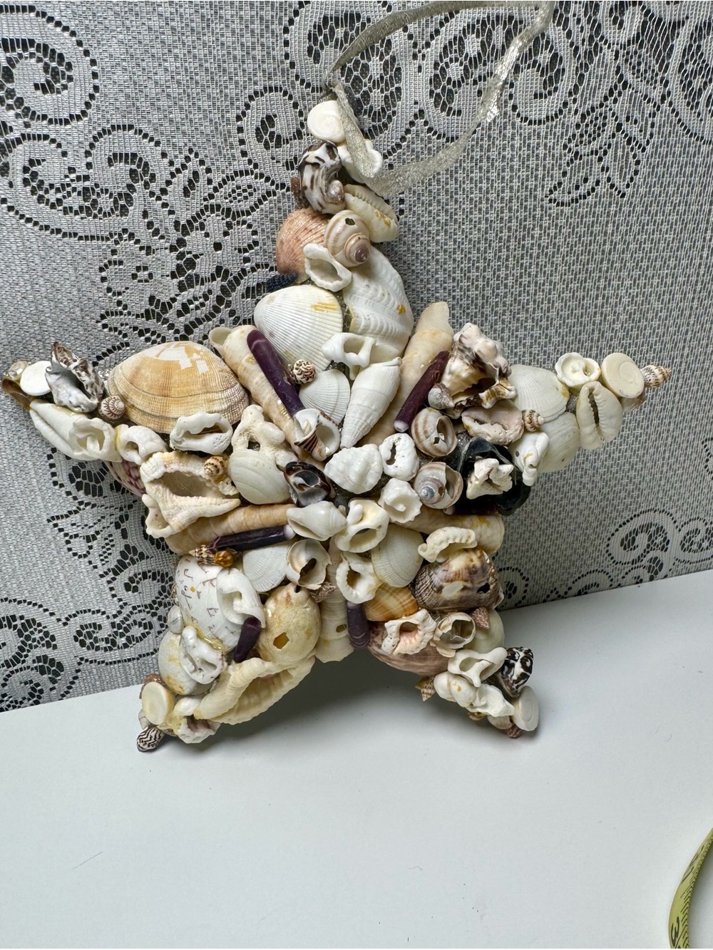 Dual Sided Coastal Seashell Star Ornament Mirrored Glass Mosaic Holiday Decor